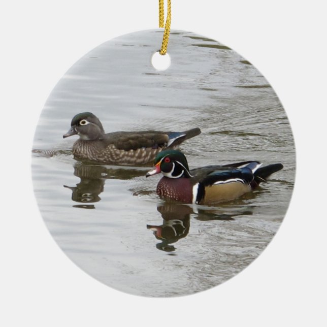 Ornement Rond En Céramique Paire de canard à bois (Devant)