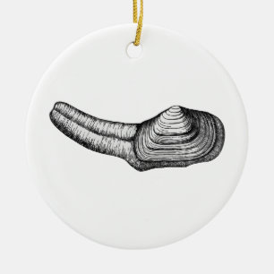 Ornement Rond En Céramique Palourde de Geoduck (illustration noire et