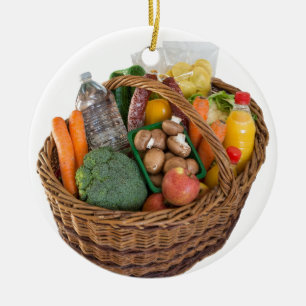 Ornement Rond En Céramique Panier avec des aliments des fruits et des légumes