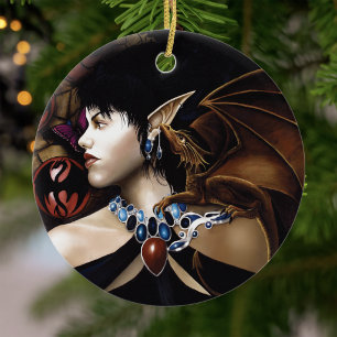 Ornement Rond En Céramique Papillon de fantaisie Compagnon Dragon Elf Mystiqu