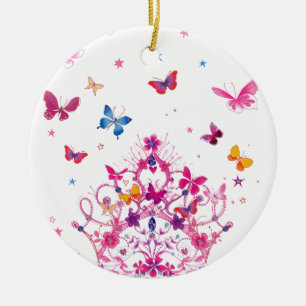 Ornement Rond En Céramique Papillons volants colorés avec des objets d'art de