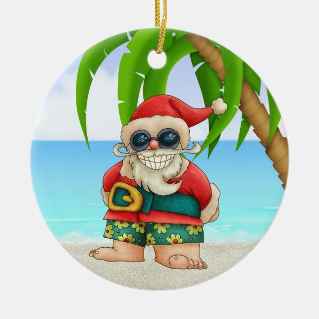Ornement Rond En Céramique Paradise Beach Père Noël - SRF (Devant)