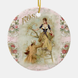 Ornement Rond En Céramique Paris romantique Shabbychic rose