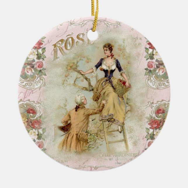 Ornement Rond En Céramique Paris romantique Shabbychic rose (Devant)