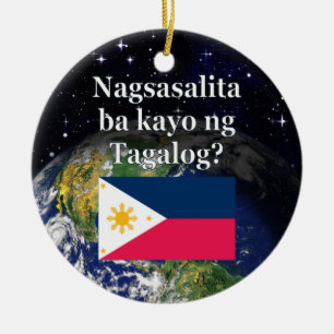 Ornement Rond En Céramique Parlez-vous le tagalog ? en tagalog. Drapeau et Te