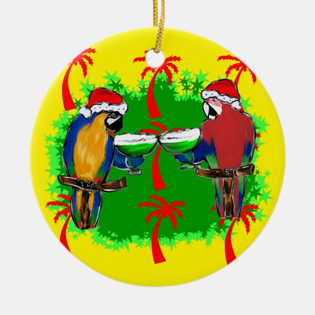 ORNEMENT ROND EN CÉRAMIQUE PARROS DE NOËL (Devant)