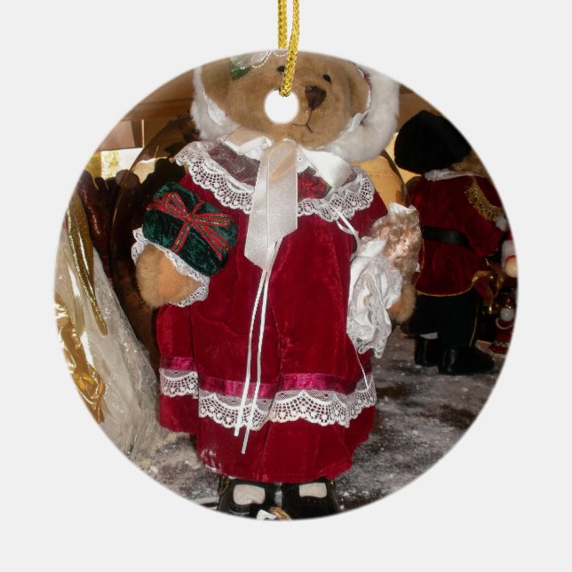 Ornement Rond En Céramique Patinage de Noël Collection d'ours en peluche. (Devant)