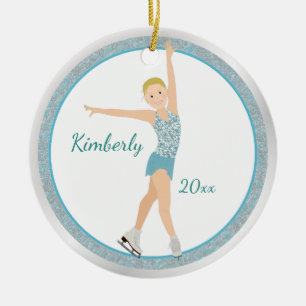 Ornement Rond En Céramique Patineur artistique blond en Aqua