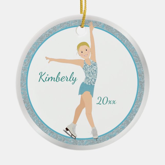 Ornement Rond En Céramique Patineur artistique blond en Aqua (Devant)