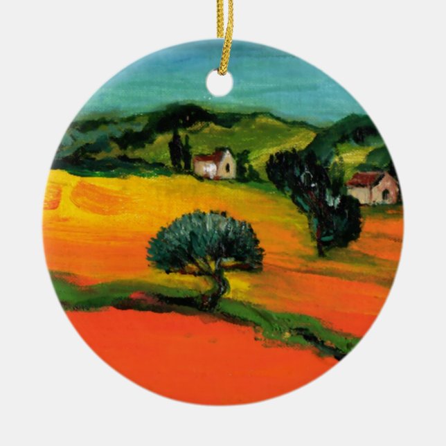 ORNEMENT ROND EN CÉRAMIQUE PAYSAGE DE TOSCANE AVEC DÉBORDEMENT (Devant)