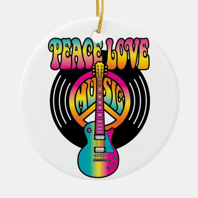 Ornement Rond En Céramique Peace-Love-Music-Vinyl (Devant)