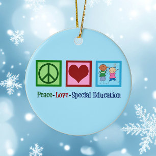 Ornement Rond En Céramique Peace Love Special Education Teacher