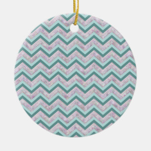 Ornement Rond En Céramique Pearl Floral Turquoise ZigZag Motif