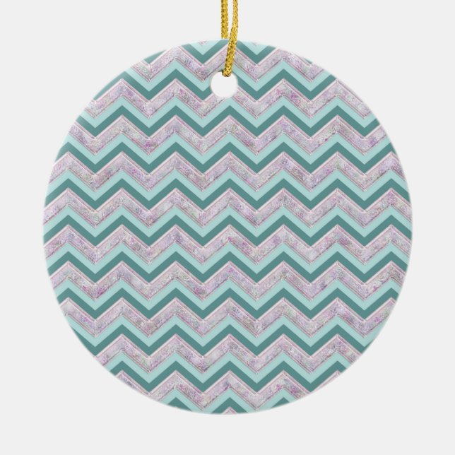Ornement Rond En Céramique Pearl Floral Turquoise ZigZag Motif (Devant)