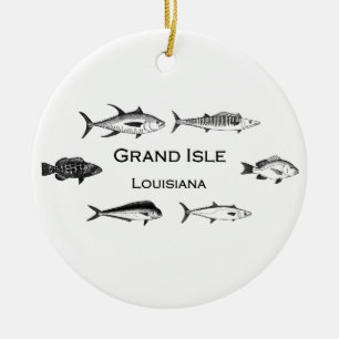 Ornement Rond En Céramique Pêche maritime profonde de la Louisiane d'île