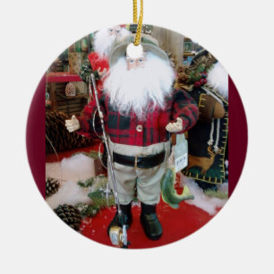 ORNEMENT ROND EN CÉRAMIQUE PÊCHE PÈRE NOËL NOËL ORNAMENT
