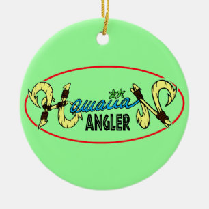 Ornement Rond En Céramique Pêcheur à  la ligne hawaïen