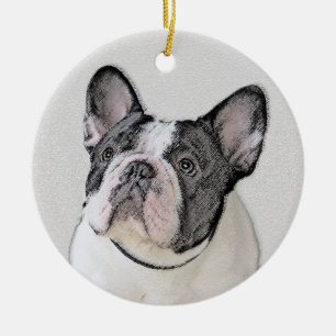 Ornement Rond En Céramique Peinture française de Bulldog (Pied de broche) - A