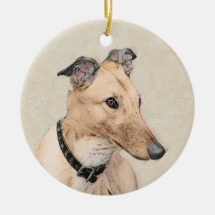 Ornement Rond En Céramique Peinture Greyhound - Beau art original de chien