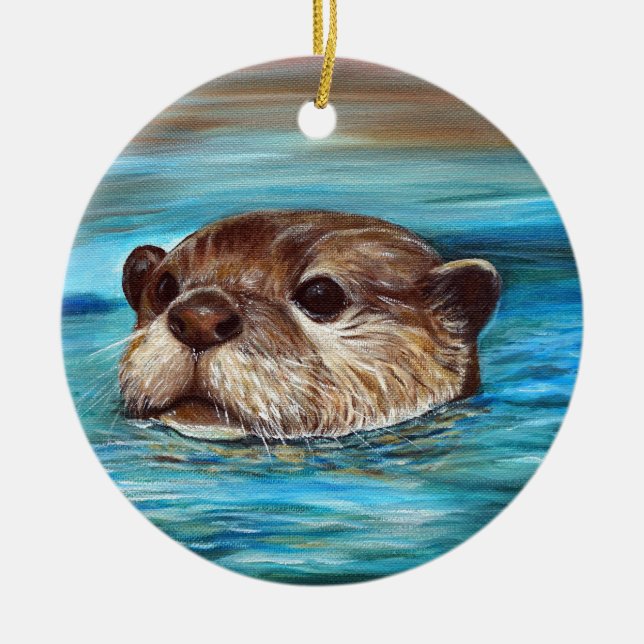 Ornement Rond En Céramique Peinture sur la loutre de rivière (Devant)