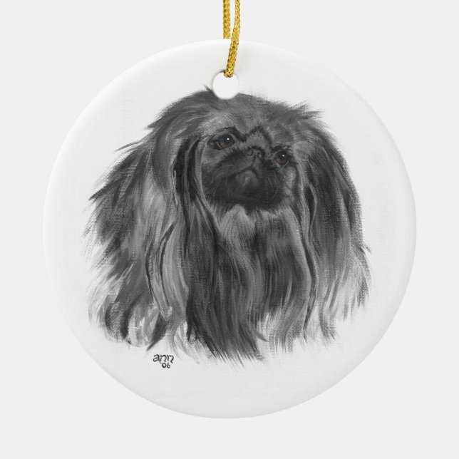 Ornement Rond En Céramique Pekingese foncé (Devant)