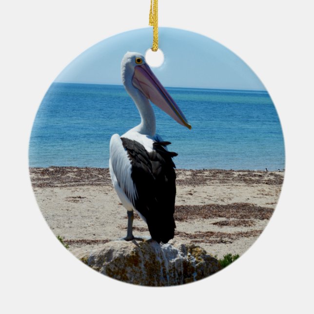 Ornement Rond En Céramique Pelican on Beach Rock (Dos)