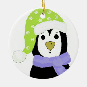 Ornement Rond En Céramique Penguin surpris
