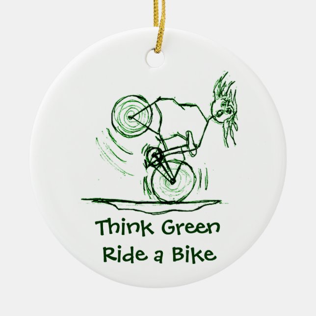Ornement Rond En Céramique Pensez le tour vert un vélo (Devant)