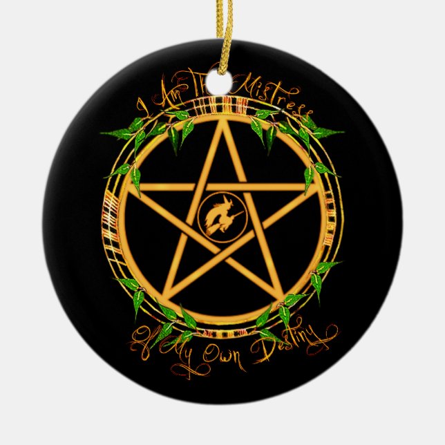 Ornement Rond En Céramique Pentagram Maîtresse de Destiny Yule Ornament (Devant)