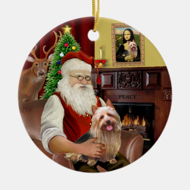Ornement Rond En Céramique Père Noël - Australian Terrier (Devant)