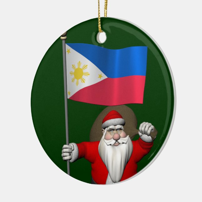 Ornement Rond En Céramique Père Noël Avec L'Enseigne Des Philippines (Gauche)