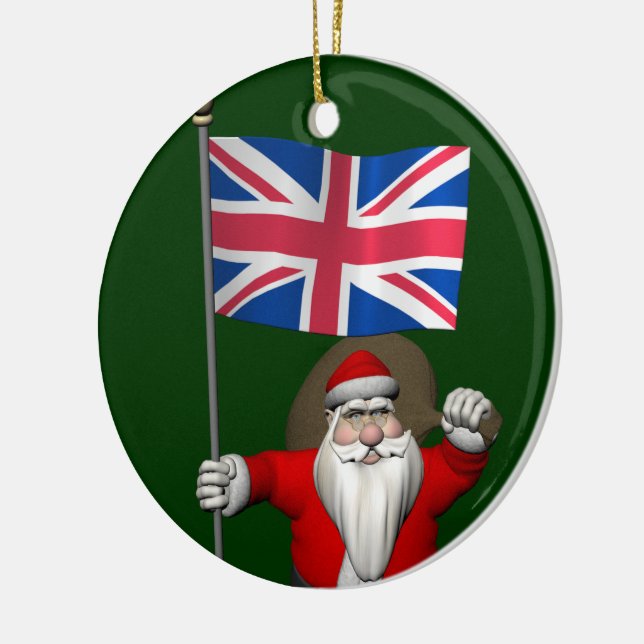 Ornement Rond En Céramique Père Noël Avec L'Enseigne Du Royaume-Uni (Gauche)