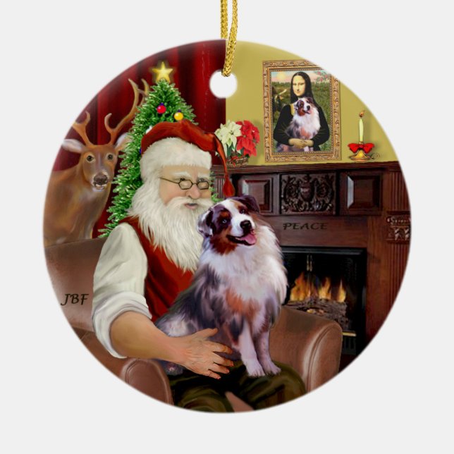 Ornement Rond En Céramique Père Noël - Berger australien 1 (Devant)