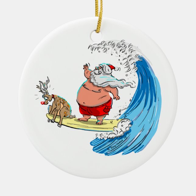 Ornement Rond En Céramique père Noël et Rudolf (Devant)