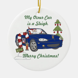 Ornement Rond En Céramique Père Noël Sleigh-Bleu