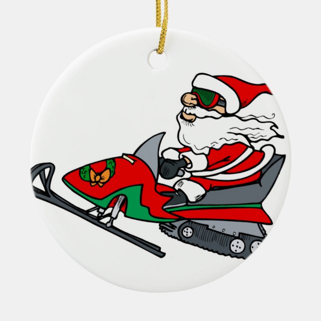 Ornement Rond En Céramique père Noël sur le snowmobile (Devant)