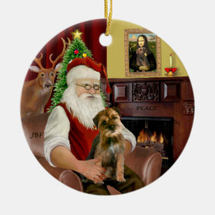 Ornement Rond En Céramique Père Noël - Terrier frontalier 1