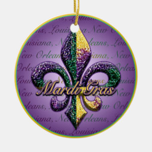 Ornement Rond En Céramique Perles de mardi gras de Fleur de lis