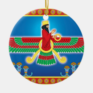 Ornement Rond En Céramique Persan Faravahar de Zoroastrian