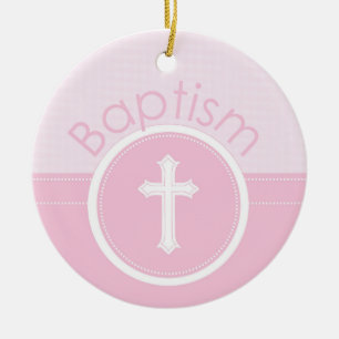 Ornement Rond En Céramique Personnalisable, Enfant de Dieu rose Baptême fille