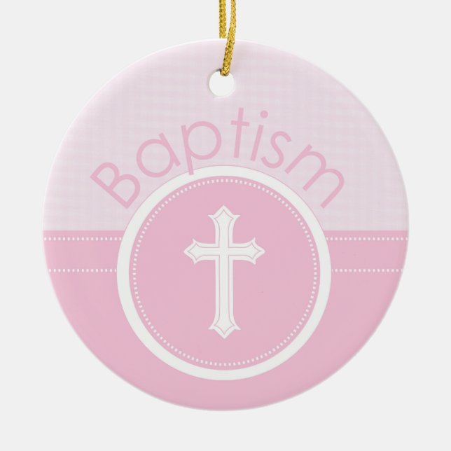 Ornement Rond En Céramique Personnalisable, fille rose enfant de Dieu Baptême (Devant)