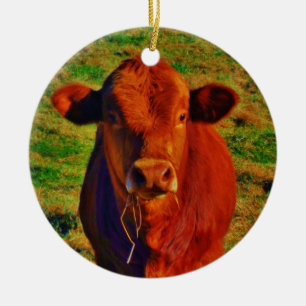 Ornement Rond En Céramique Personnalisé avec le nom BABY BROWN VACHE MANGER