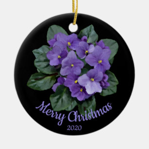 Ornement Rond En Céramique Personnalisé Fleur violet africaine de Noël