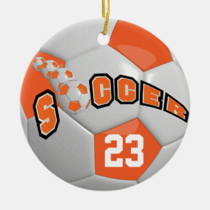Ornement Rond En Céramique Personnaliser le ballon de football   Orange