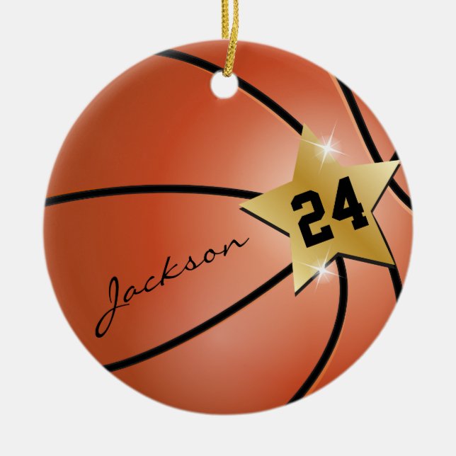Ornement Rond En Céramique Personnaliser Super ⭐ Star 🏀 Basketball (Devant)