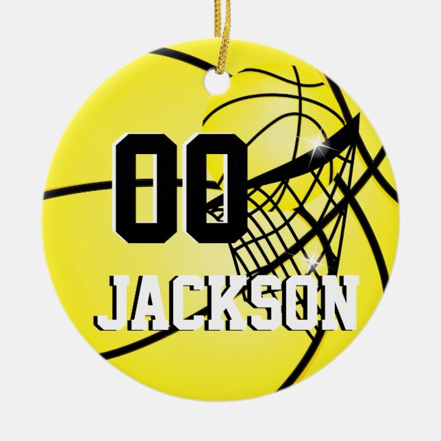 Ornement Rond En Céramique Personnaliser SuperStar Player Basketball Jaune (Devant)