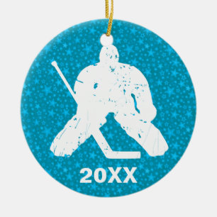 Ornement Rond En Céramique Personnalisez-le, gardien de but d'hockey