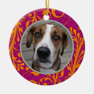 Ornement Rond En Céramique Pet Dog Memorial rose Orange photo Noël