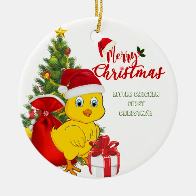 Ornement Rond En Céramique Petit bébé poulet Noël (Devant)