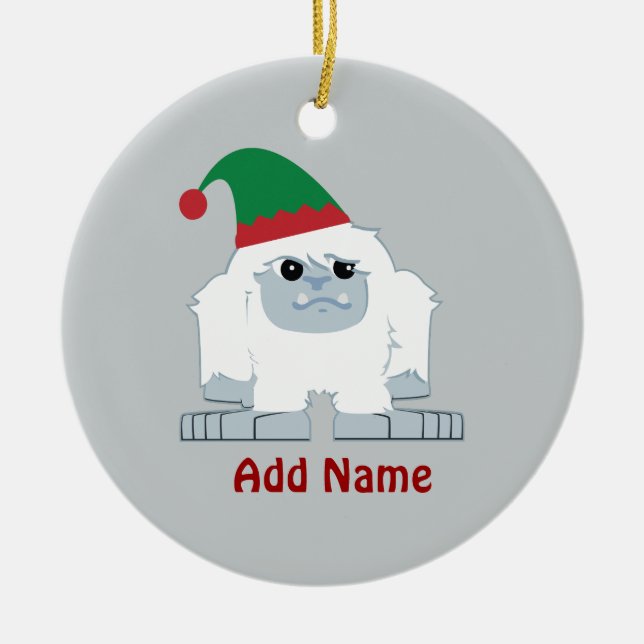 Ornement Rond En Céramique Petit Elfe de Noël Yeti (Devant)